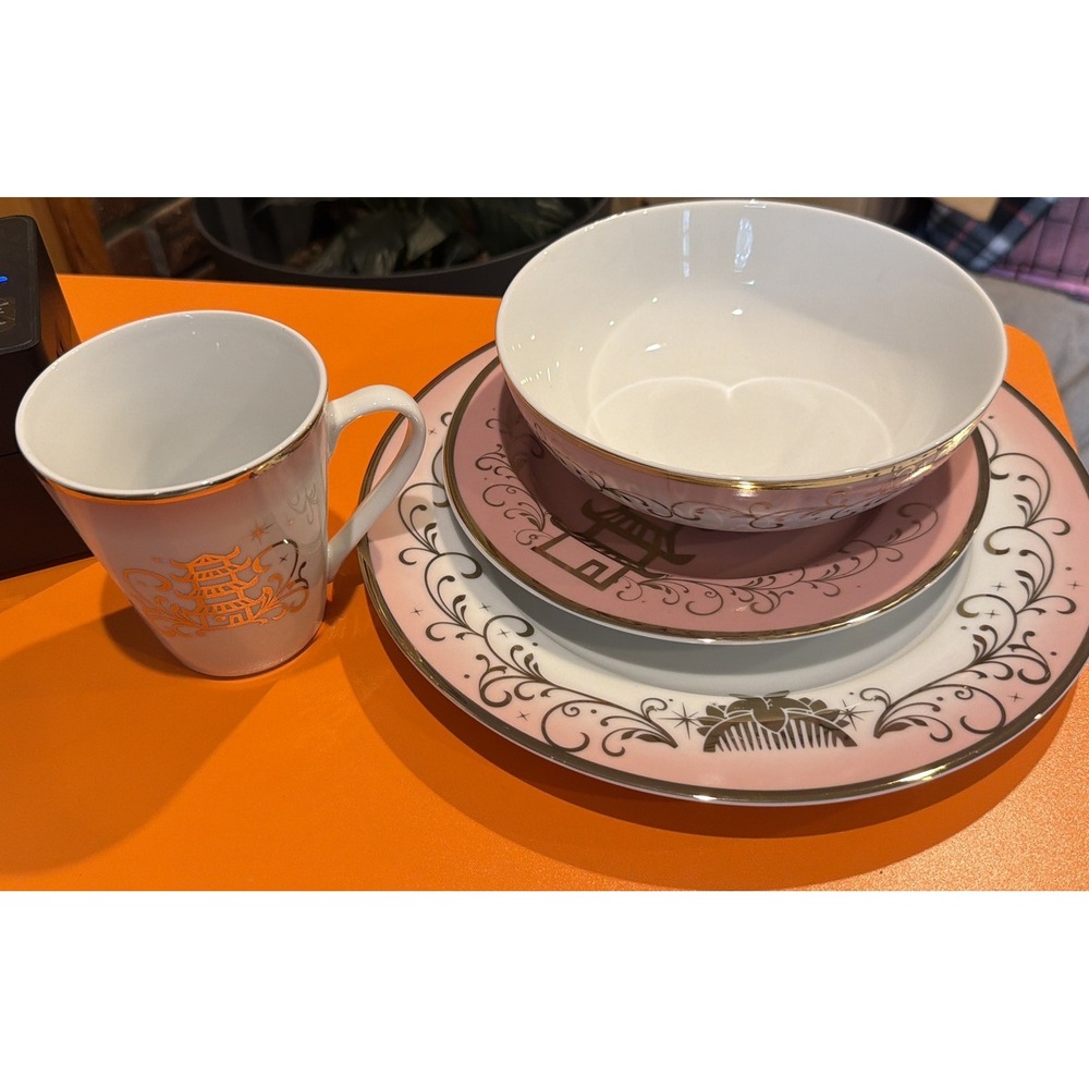 Disney Mulan Porcelain China Dinner Set Plates Bowl Coffee Cup Pink Purple Gold